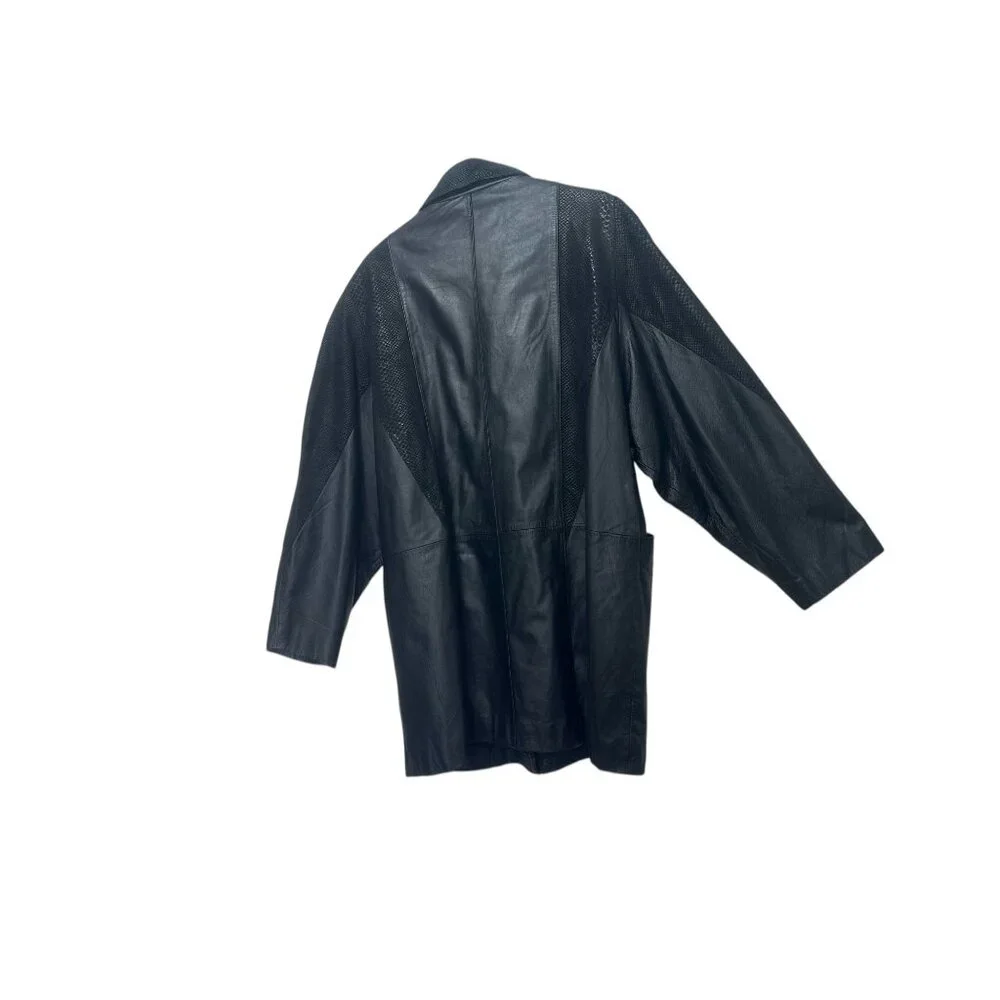 Jaqueline Ferrar Vintage Retro Leather Jacket Coat XL Black Button Down Western